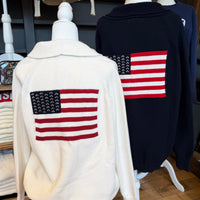 Americana Woman's Flag Cardigan- White