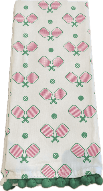 Screen Printed Linen Tea Towels - Green and Pink