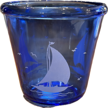 Blue Glass Container with Sail Boats