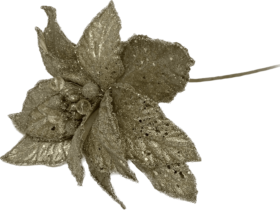 23" Gold Glittered Poinsettia Stem