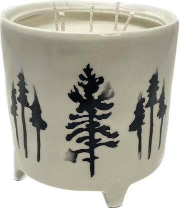 White with Black Pine Tree Design Candle - Lodge